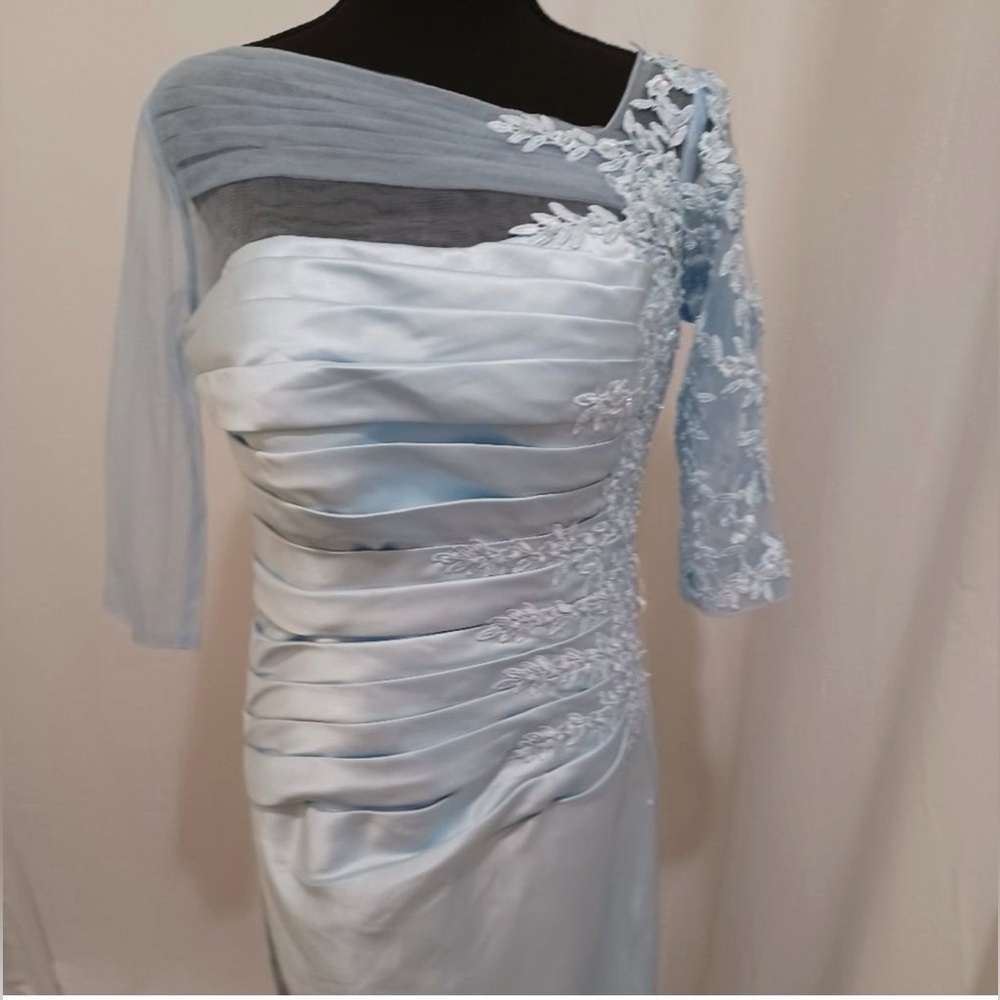 LanTing Bride Elegant One-Shoulder Lace Appliqué Cocktail Dress - Silver NWT
